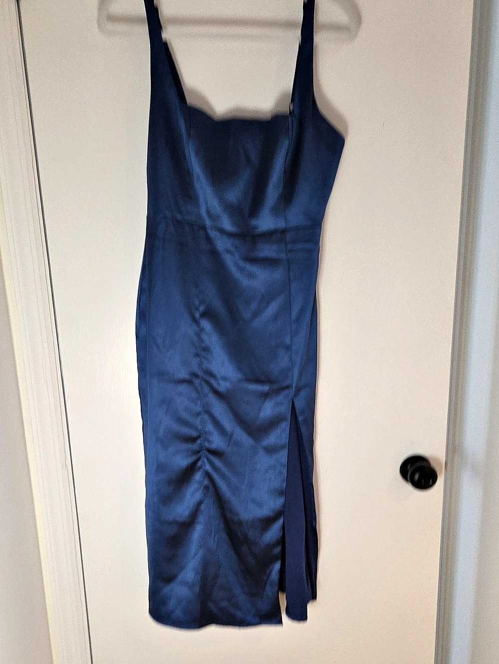 Lulus Blue Satin Sleeveless Midi Dress